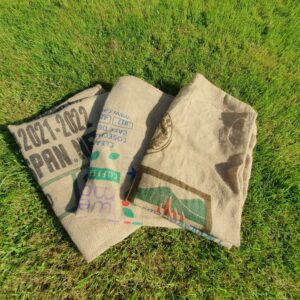 Three used coffee sacks