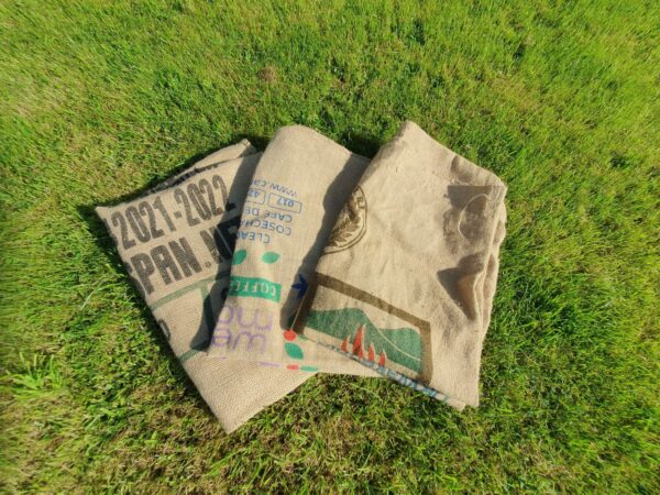 Three used coffee sacks