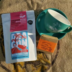 Soap, cup and saucer & coffee gift set